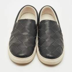 Pre Owned Bottega Veneta Black Intrecciato Leather Slip On Sneakers Size 41