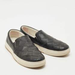 Pre Owned Bottega Veneta Black Intrecciato Leather Slip On Sneakers Size 41