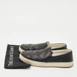 Pre Owned Bottega Veneta Black Intrecciato Leather Slip On Sneakers Size 41