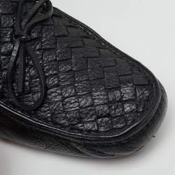 Pre Owned Bottega Veneta Black Intrecciato Leather Bow Slip On Loafers Size 41.5