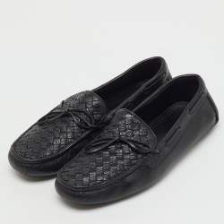 Pre Owned Bottega Veneta Black Intrecciato Leather Bow Slip On Loafers Size 41.5
