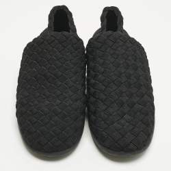 Pre Owned Bottega Veneta Black Intrecciato Elastic Fabric Starfish Slip On Sneakers Size 42