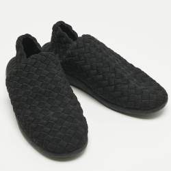 Pre Owned Bottega Veneta Black Intrecciato Elastic Fabric Starfish Slip On Sneakers Size 42