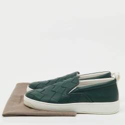 Pre Owned Bottega Veneta Dark Green Leather Dodger Slip On Sneakers Size 46
