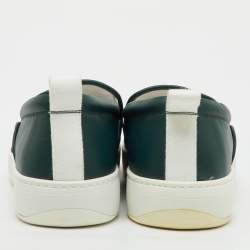 Pre Owned Bottega Veneta Dark Green Leather Dodger Slip On Sneakers Size 46