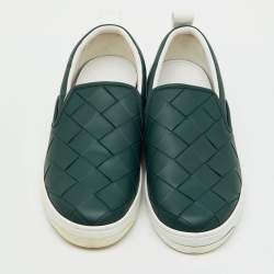 Pre Owned Bottega Veneta Dark Green Leather Dodger Slip On Sneakers Size 46
