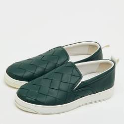 Pre Owned Bottega Veneta Dark Green Leather Dodger Slip On Sneakers Size 46