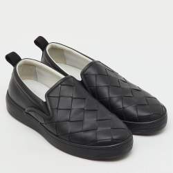 Pre Owned Bottega Veneta Black Leather Dodger Slip On Sneakers Size 46