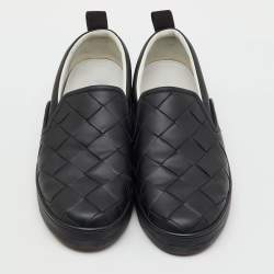 Pre Owned Bottega Veneta Black Leather Dodger Slip On Sneakers Size 46