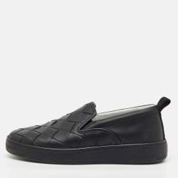 Pre Owned Bottega Veneta Black Leather Dodger Slip On Sneakers Size 46