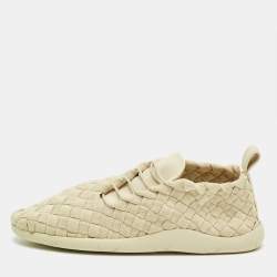 Pre Owned Bottega Veneta Cream Intrecciato Elastic Fabric Elasticated Sneakers Size 41.5