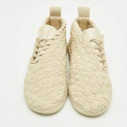 Pre Owned Bottega Veneta Cream Intrecciato Elastic Fabric Elasticated Sneakers Size 41.5
