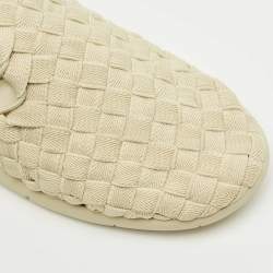 Pre Owned Bottega Veneta Cream Intrecciato Elastic Fabric Elasticated Sneakers Size 41.5