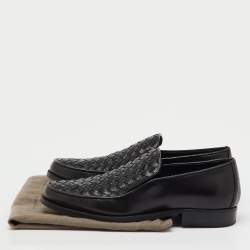 Pre Owned Bottega Veneta Black Intrecciato Leather Slip On Loafers Size 39