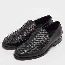 Pre Owned Bottega Veneta Black Intrecciato Leather Slip On Loafers Size 39