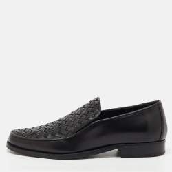 Pre Owned Bottega Veneta Black Intrecciato Leather Slip On Loafers Size 39
