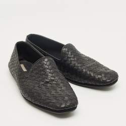 Pre Owned Bottega Veneta Black Woven Leather Smoking Slippers Size 42