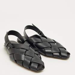 Pre Owned Bottega Veneta Black Leather Alfie Slingback Flat Sandals Size 42