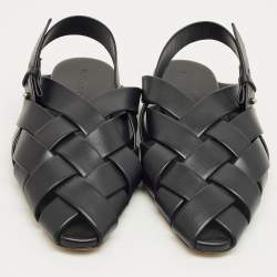 Pre Owned Bottega Veneta Black Leather Alfie Slingback Flat Sandals Size 42