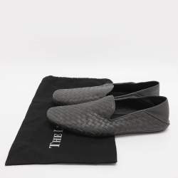 Pre Owned Bottega Veneta Grey Intrecciato Leather Smoking Slippers Size 42