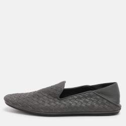 Pre Owned Bottega Veneta Grey Intrecciato Leather Smoking Slippers Size 42