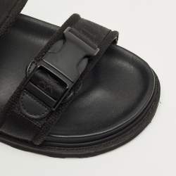 Pre Owned Bottega Veneta Black Fabric Logo Flat Slide Size 43