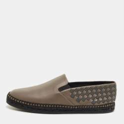 Pre Owned Bottega Veneta Dark Green Leather Intrecciato Espadrille Flats Size 42