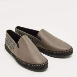 Pre Owned Bottega Veneta Dark Green Leather Intrecciato Espadrille Flats Size 42