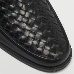 Pre Owned Bottega Veneta Black Leather Intrecciato Loafers Size 42