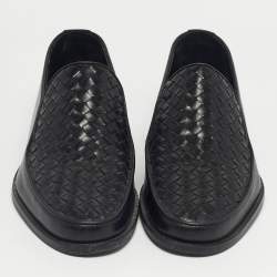 Pre Owned Bottega Veneta Black Leather Intrecciato Loafers Size 42