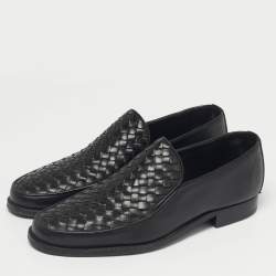 Pre Owned Bottega Veneta Black Leather Intrecciato Loafers Size 42
