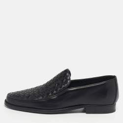 Pre Owned Bottega Veneta Black Leather Intrecciato Loafers Size 42