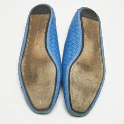 Pre Owned Bottega Veneta Blue Leather Intrecciato Smoking Slippers Size 40