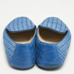 Pre Owned Bottega Veneta Blue Leather Intrecciato Smoking Slippers Size 40