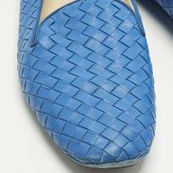 Pre Owned Bottega Veneta Blue Leather Intrecciato Smoking Slippers Size 40