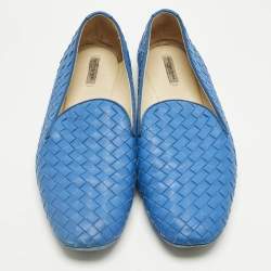 Pre Owned Bottega Veneta Blue Leather Intrecciato Smoking Slippers Size 40