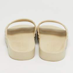 Pre Owned Bottega Veneta Beige Rubber Pool Slippers Size 36