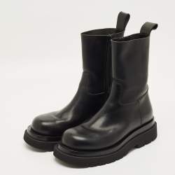 Pre Owned Bottega Veneta Lug Size 41 Black Leather Combat Boots