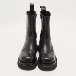 Pre Owned Bottega Veneta Lug Size 41 Black Leather Combat Boots
