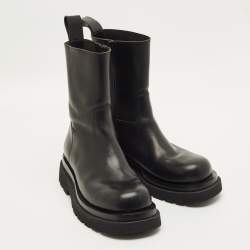 Pre Owned Bottega Veneta Lug Size 41 Black Leather Combat Boots