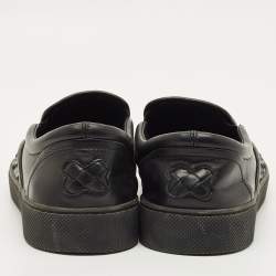 Pre Owned Bottega Veneta Size 40.5 Black Intrecciato Leather Slip On Sneakers