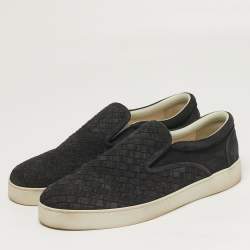 Pre Owned Bottega Veneta Dodger Size 44.5 Black intrecciato Suede Slip On Sneakers