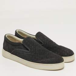 Pre Owned Bottega Veneta Dodger Size 44.5 Black intrecciato Suede Slip On Sneakers