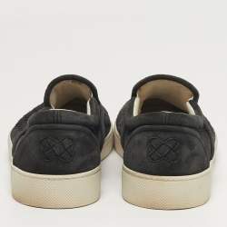 Pre Owned Bottega Veneta Dodger Size 44.5 Black intrecciato Suede Slip On Sneakers