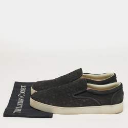 Pre Owned Bottega Veneta Dodger Size 44.5 Black intrecciato Suede Slip On Sneakers