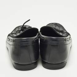 مملوكة مسبقًا Bottega Veneta Size 42 Black Intrecciato Leather Bow Slip On Loafers