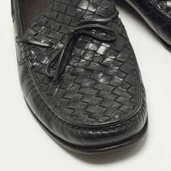 مملوكة مسبقًا Bottega Veneta Size 42 Black Intrecciato Leather Bow Slip On Loafers