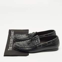مملوكة مسبقًا Bottega Veneta Size 42 Black Intrecciato Leather Bow Slip On Loafers