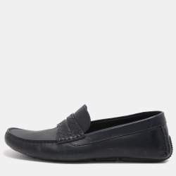 مملوكة مسبقًا Bottega Veneta Wave Driver Size 41.5 Navy Blue Leather Penny Loafers