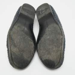 Pre Owned Bottega Veneta Size 44 Navy Blue Intrecciato Leather Bow Loafers
